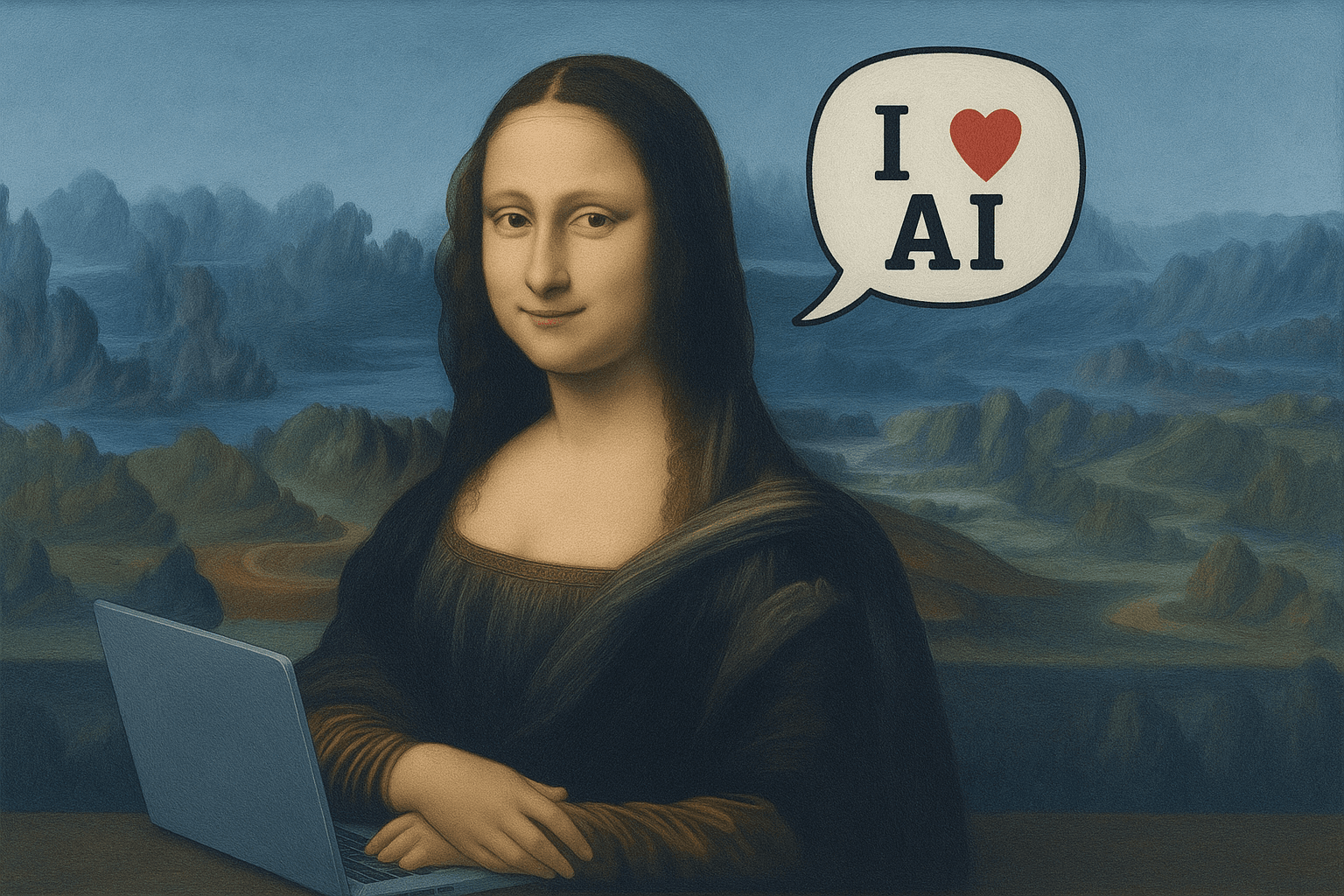 Mona Lisa elsker KI med en bærbar datamaskin